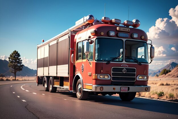 Truck de bomberos rojo Control de prevención de incendios Desastres Vehículo especial Papel de pared Ilustración de fondo