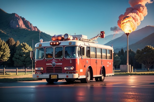 Truck de bomberos rojo Control de prevención de incendios Desastres Vehículo especial Papel de pared Ilustración de fondo