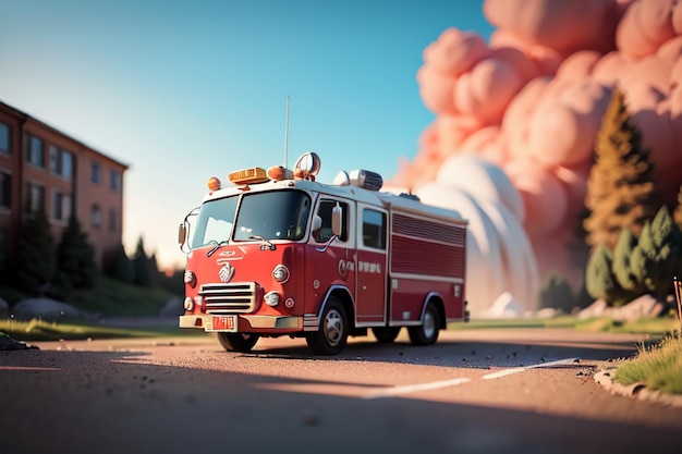 Foto truck de bomberos rojo control de prevención de incendios desastres vehículo especial papel de pared ilustración de fondo