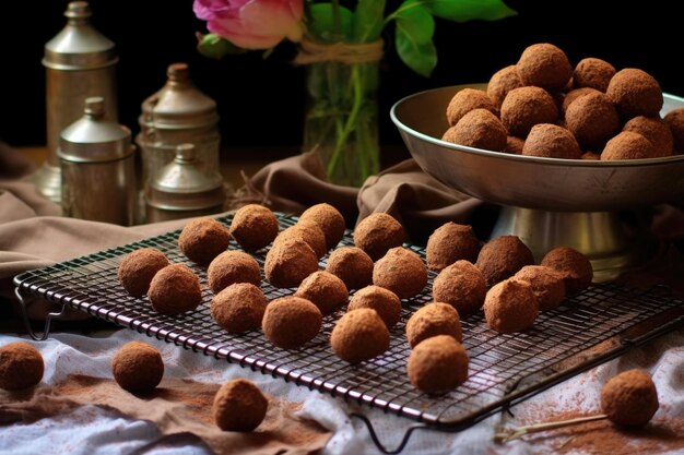 Trufas de chocolate en un estante de refrigeración creado con AI generativa