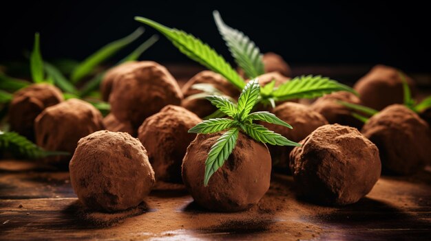 Trufas de chocolate con infusión de cannabis salpicadas con polvo de cacao