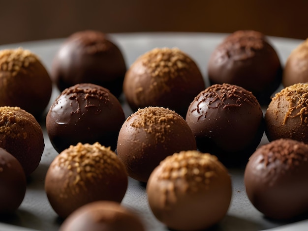 Foto trufas de chocolate sobre un fondo marrón