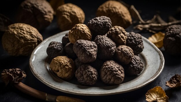 Foto trufas num prato