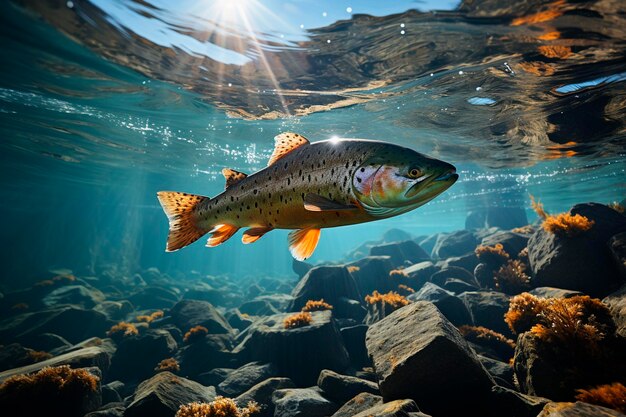 Foto truta de montanha numa área de regeneração fluvial