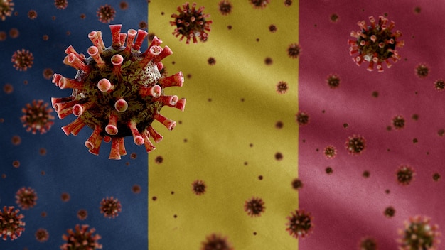 Tschadische Wellenflagge und Coronavirus-Mikroskopvirus