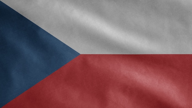 Tschechische Flagge, die im Wind weht. Nahaufnahme der tschechischen Schablonenblase, weiche und glatte Seide