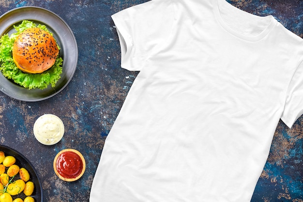 Foto tshirt em branco com comida