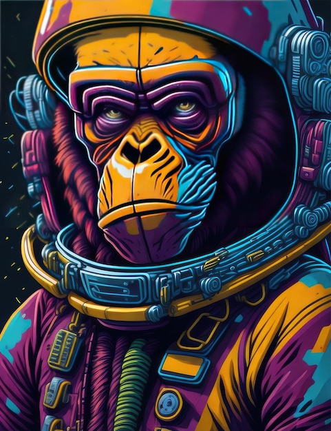 TShirt Print Vector Astronaut Ape en colores vivos