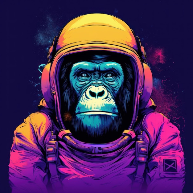 TShirt Print Vector Astronaut Ape en colores vivos