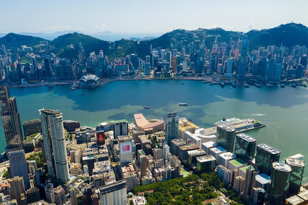 Tsim Sha Tsui, Hongkong, 10. September 2019: Blick von oben auf die Stadt Hongkong