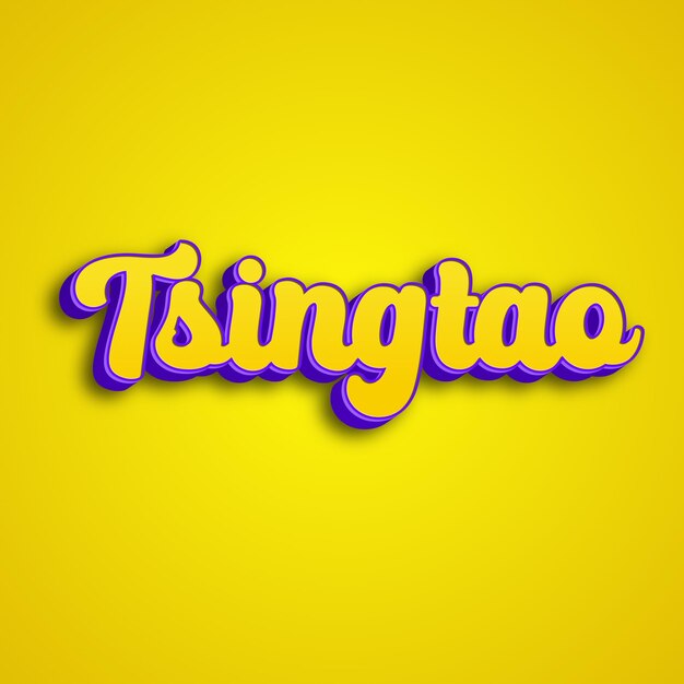 Tsingtao tipografia 3d design amarelo rosa branco fundo foto jpg