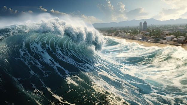 Foto el tsunami se acerca a la ciudad costera