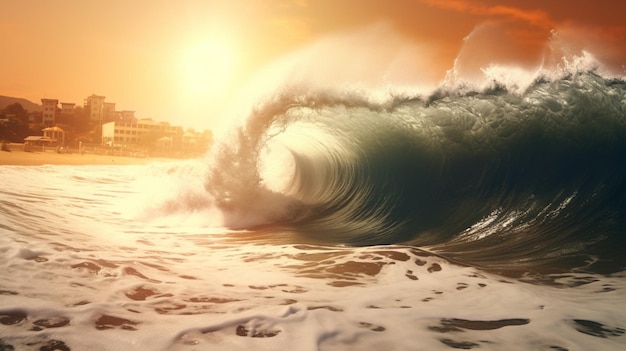 Tsunami-Welle stürzt auf einsamen Strand