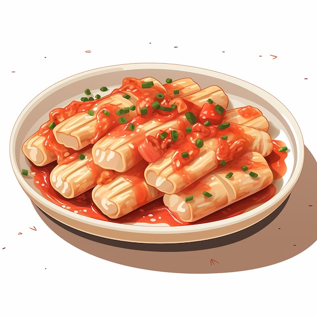 Foto tteokbokki estilo emila medkova ilustração plana em branco