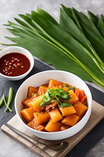 Tteokbokki ou bolo de arroz coreano picante é um dos alimentos de rua coreanos mais populares na comida coreana