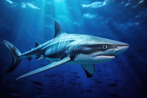 Tubarão azul Prionace glauca em água azul