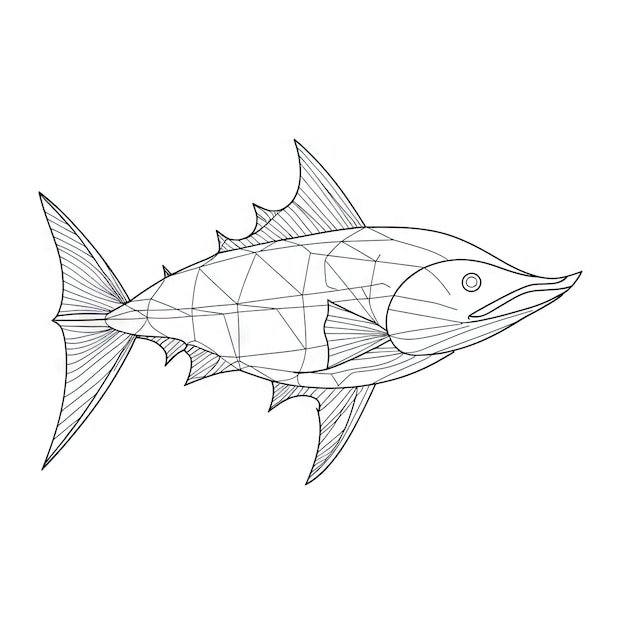 Tubarão gracioso nadando no oceano Ilustração de arte de linha simples