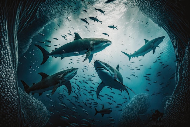 Foto tubarão oceânico de pontas brancas natureza exuberante subaquática por ia generativa