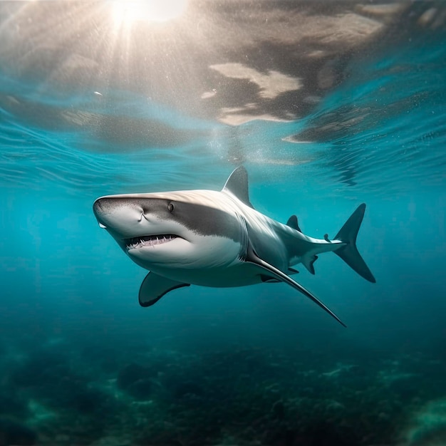 Tubarão perigoso de foto debaixo d'água gera ai