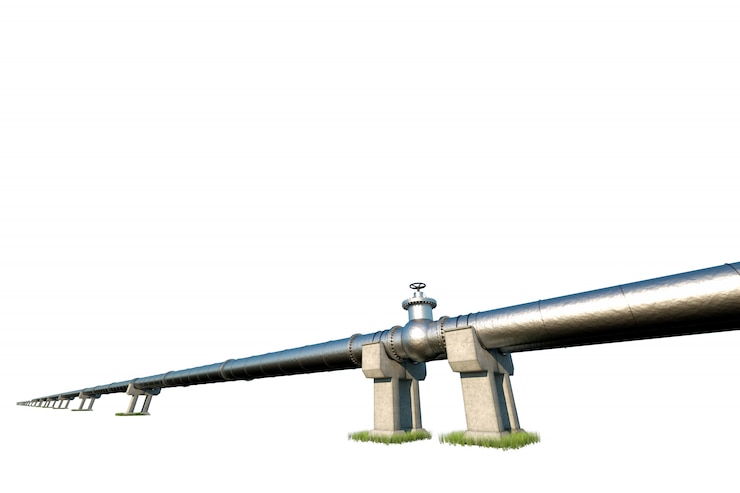Foto tubería aislada en una pared blanca, transportando petróleo y gas a través de tuberías. tecnología, política, materias primas, economía. copia espacio render 3d, ilustración 3d.