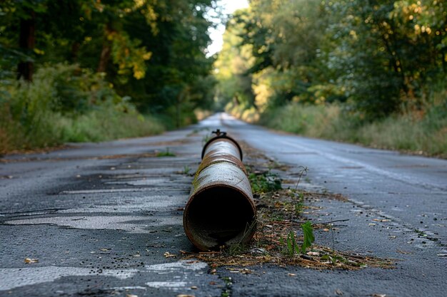 Foto una tubería al lado de la carretera