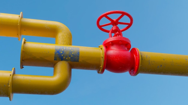 Tubería de gas de Rusia a la Unión Europea Válvula en el gasoducto principal Rusia Sanciones concepto Trabajo 3D e imagen 3D