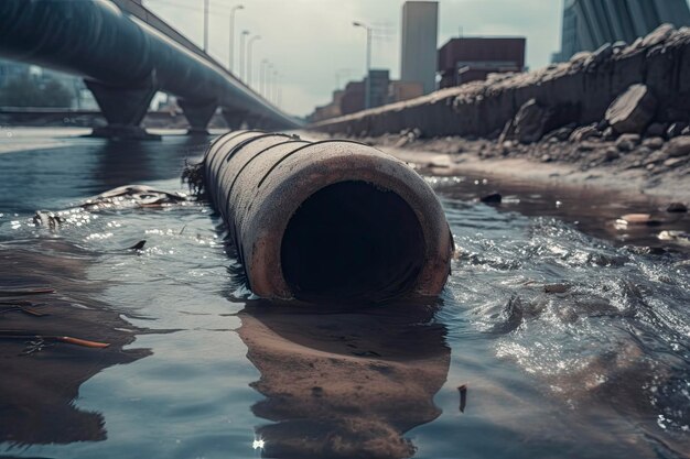 Foto una tubería industrial descarga agua en un río