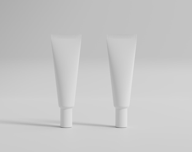 Tubo cosmético branco em branco, embalagem de tubo simulada de creme, renderização 3d, ilustração 3d