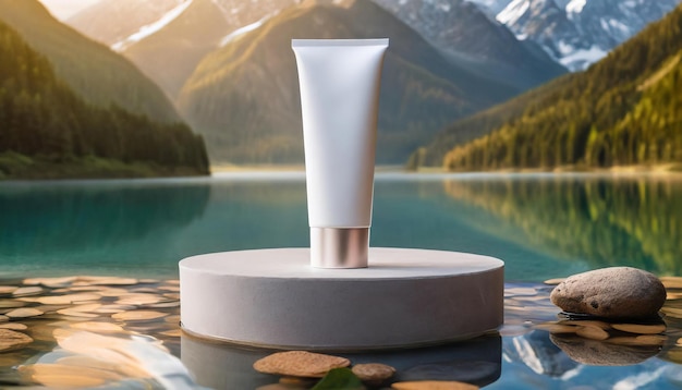 Foto tubo de crema sin etiqueta en el podio concepto de cosméticos de belleza mockup