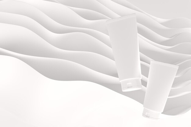 Tubo de creme branco com espaço de cópia em renderização 3D de fundo abstrato branco