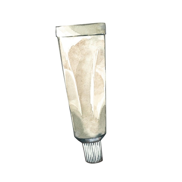 Tubo de creme para cuidados com a pele e rosto isolado em ilustrações de desenho manual em aquarela de fundo branco