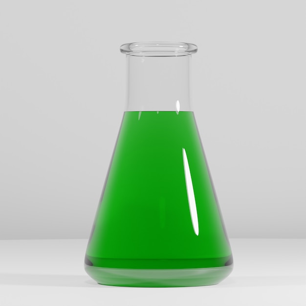 Tubo de ensaio renderizado 3d, frasco de laboratório com líquido verde