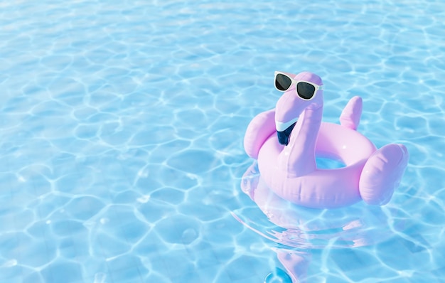 Tubo de flamingo com óculos de sol na piscina