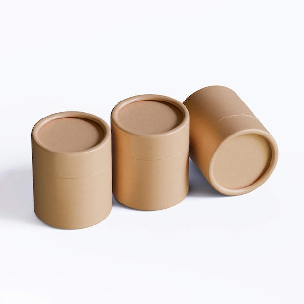 Tubo de papel realista cor marrom textura realista isolado em fundo cinza renderização 3D