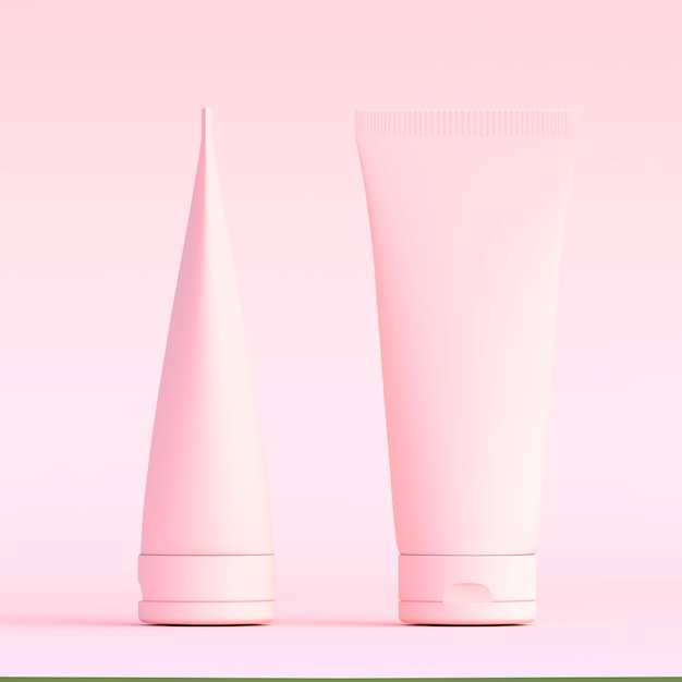 Tubo de embalaje de crema rosa Tubo de plástico para cosméticos crema gel cuidado de la piel Ilustración de renderización 3D