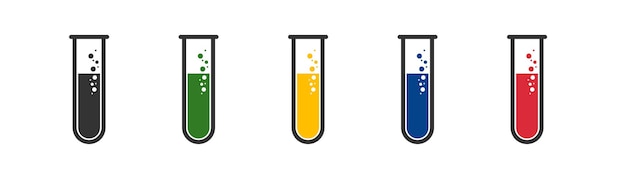 Foto tubo de ensayo investigación científica experimento químico elemento médico conjunto de iconos de color ilustración aislada vectorial