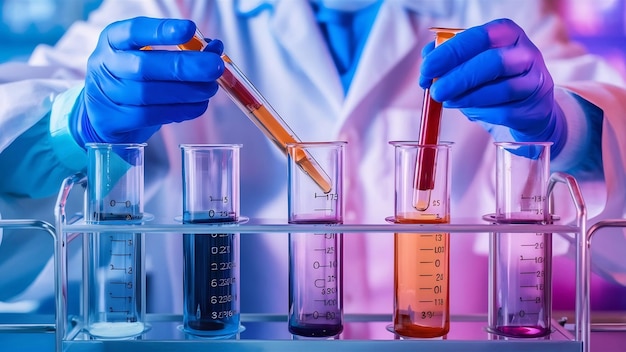 Foto tubo de ensayo de laboratorio médico en química, biología, ensayos de laboratorio, investigación y desarrollo científico