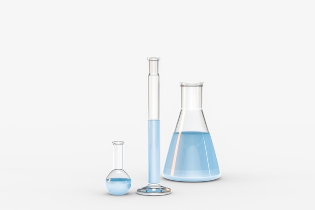 tubo de ensayo de renderización 3D y vaso en el laboratorio