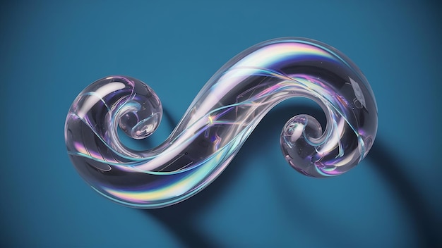 Tubo espiral de vidrio arco iris con efecto de dispersión composición cristalina iridescente forma ondulada abstracta