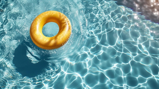 Un tubo inflable de colores flotando en una piscina