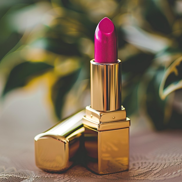 Foto tubo de lápiz labial de oro de lujo con la tapa abierta y el lápiz lipstick expuesto