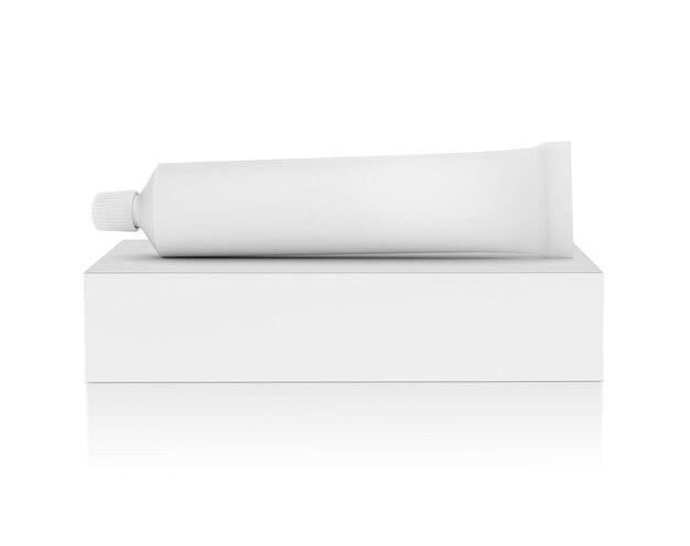 Foto tubo de medicamento y paquete aislado sobre fondo blanco