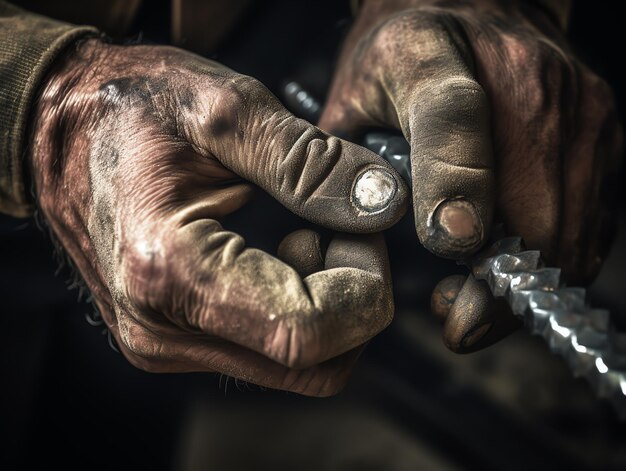 Foto tubo de metal en las manos de un trabajador en el taller para la fabricación de postes de luz