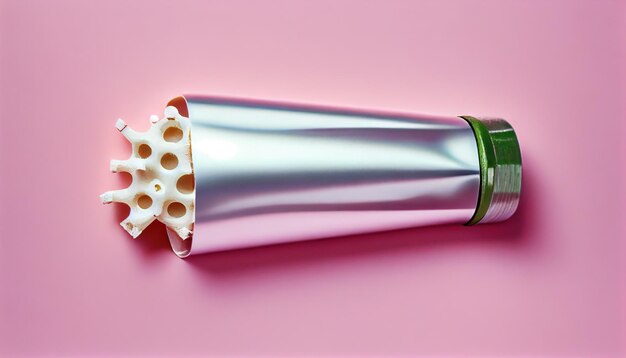 Tubo de metal de pasta de dientes natural en rosa profesional.
