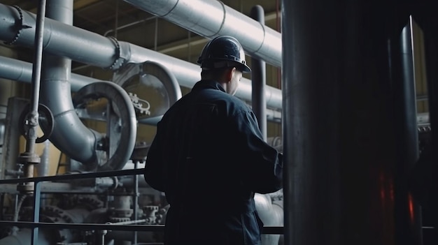 Tubos de acero y válvulas en la zona industrial ingeniero de mantenimiento de equipos de plan de energía e IA generativa