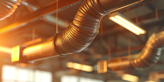 Foto los tubos de aire cuelgan del techo para administrar el flujo de aire para un ambiente interior cómodo concepto de ventilación interior sistema de tubos de agua techo gestión del flujo de aire ambiente interior cómodo