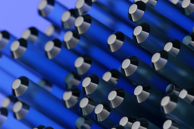 Tubos azuis de ilustração 3D de uma forma incomum em um fundo monocromático