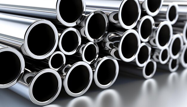 Foto tubos de aço inoxidável empilhados em fundo branco