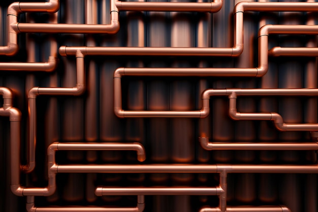 Foto tubos de cobre de encanamento abstratos com textura artística com espaço de cópia vazio
