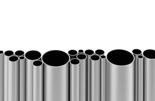 Foto tubos de prata isolados no fundo branco.